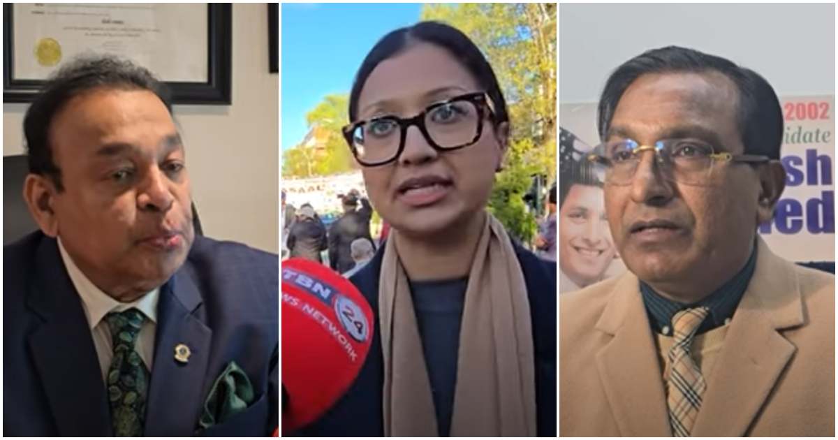 নিউ ইয়র্কে বাংলাদেশি কমিউনিটির নেতা শাহ নাওয়াজ, ডিস্ট্রিক্ট থার্টি নাইনের কাউন্সিল উইম্যান শাহানা হানিফ ও কমিউনিটি নেতা গিয়াস আহমদ। কোলাজ: টিবিএন২৪